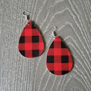 Red and Black Plaid Teardrop Earrings